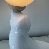Vintage sea lion lamp in ceramic and opaline
