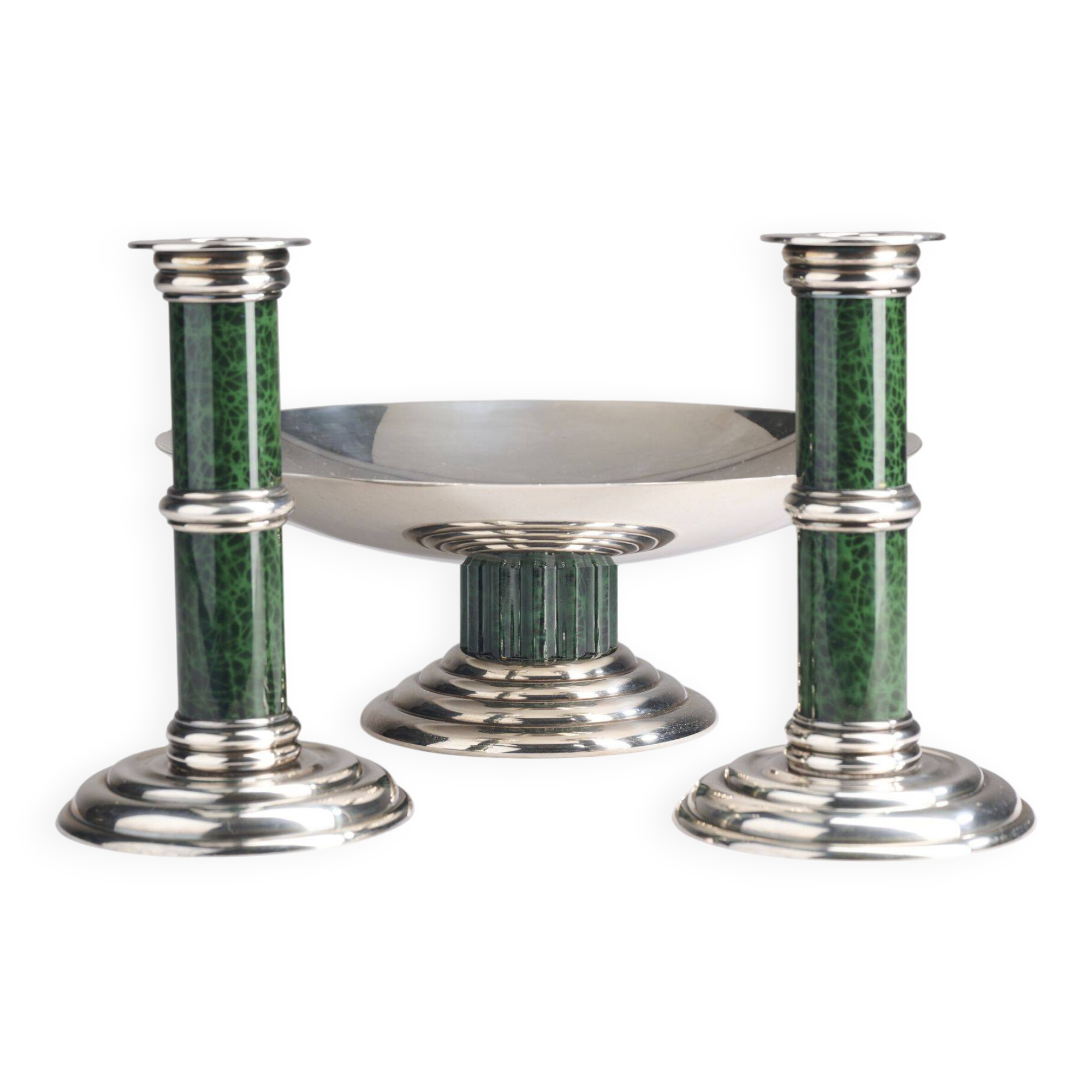 Puiforcat - pair of candlesticks and bowl