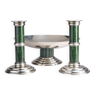 Puiforcat - pair of candlesticks and bowl