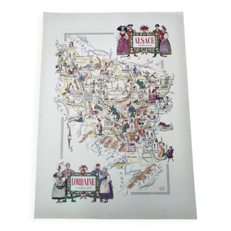 Carte ancienne Alsace illustrée  Jacques Liozu 1951