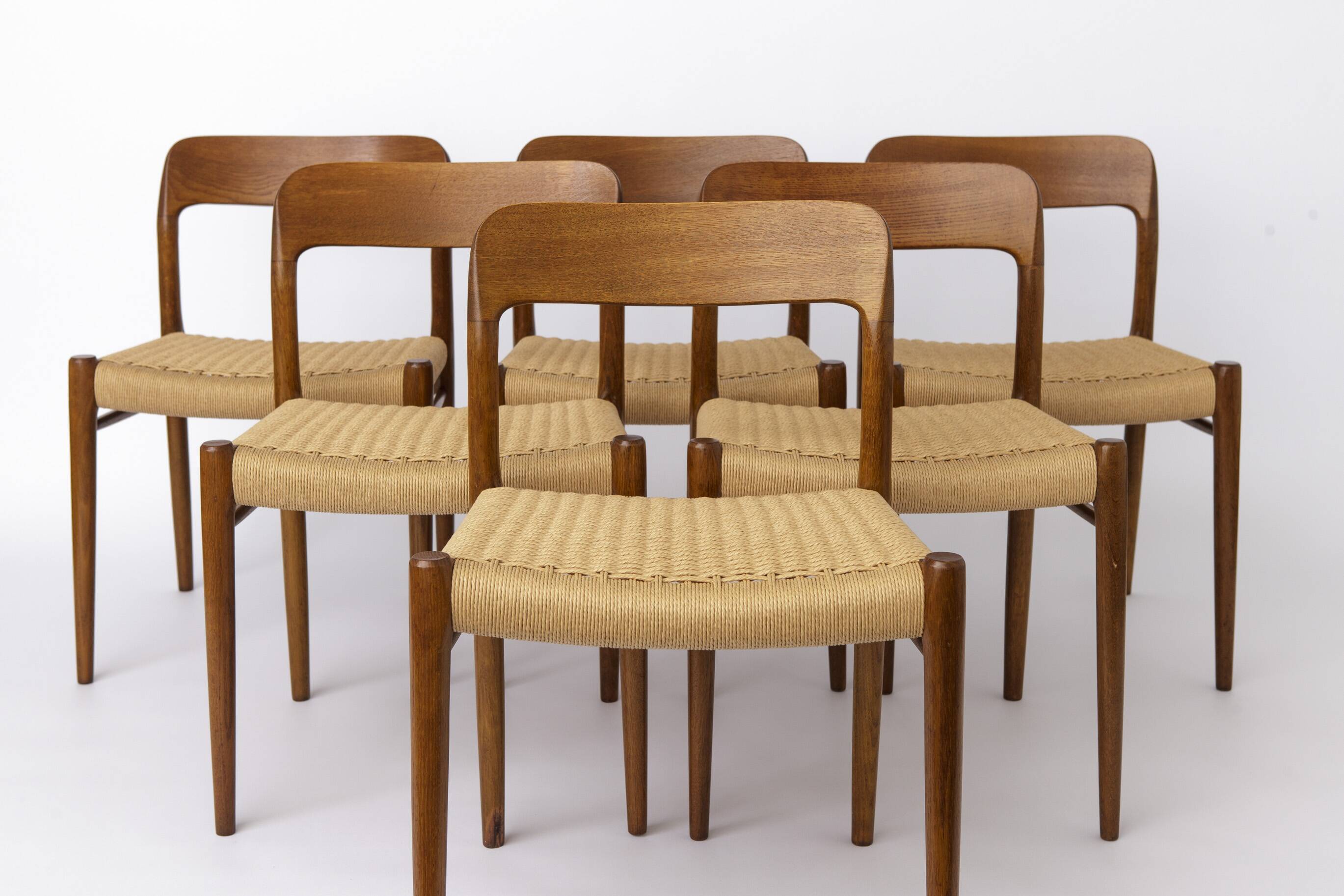 Set of 6 Niels Otto Møller Model 75 Chairs – Oak, 1950s, Refurbished