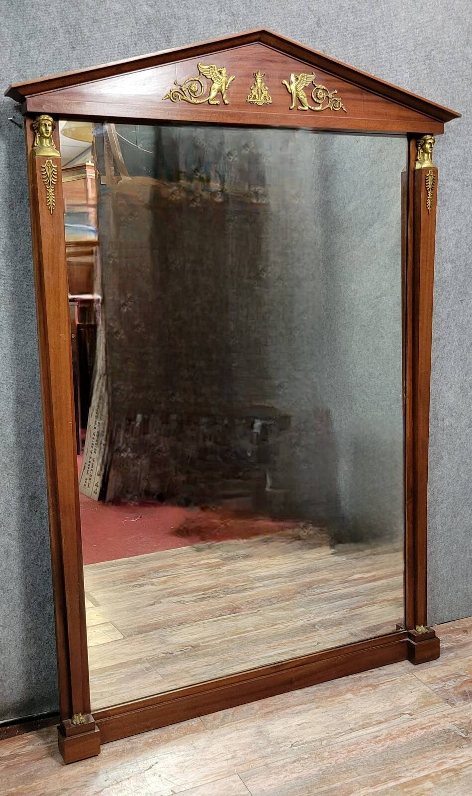 Large Empire mirror, return from Egypt, in mahogany, circa 1880 / h186cm
