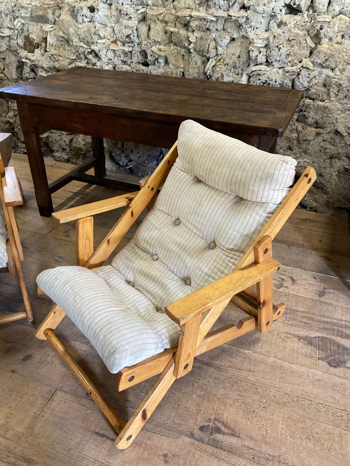Pair of pine garden armchairs