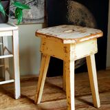 Workshop stool in antique patinated solid wood