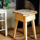 Workshop stool in antique patinated solid wood