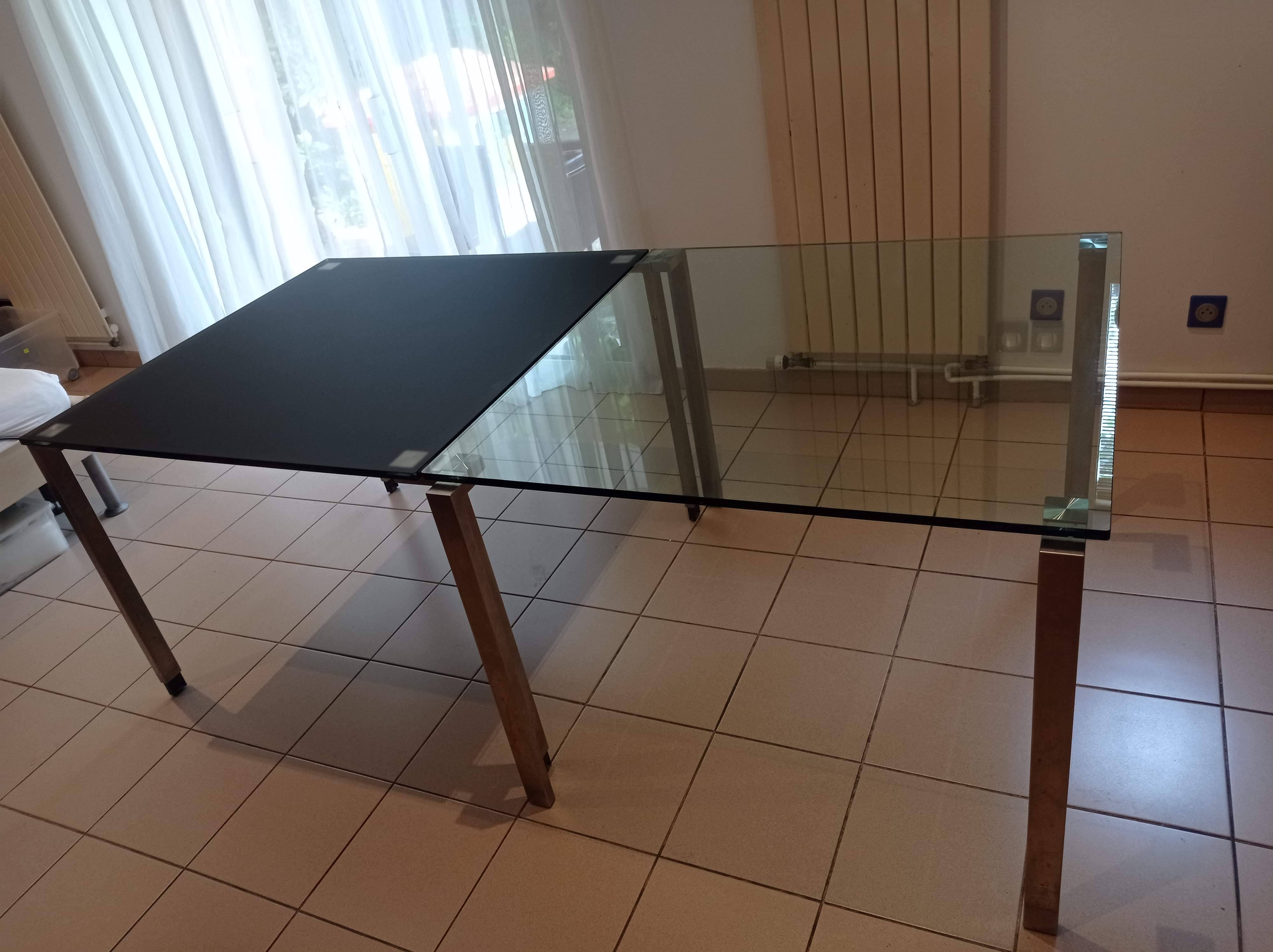 Set of 2 Jean Nouvel designer tables – Model 1=2 (Transparent & black glass)