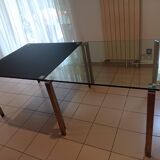 Set of 2 Jean Nouvel designer tables – Model 1=2 (Transparent & black glass)