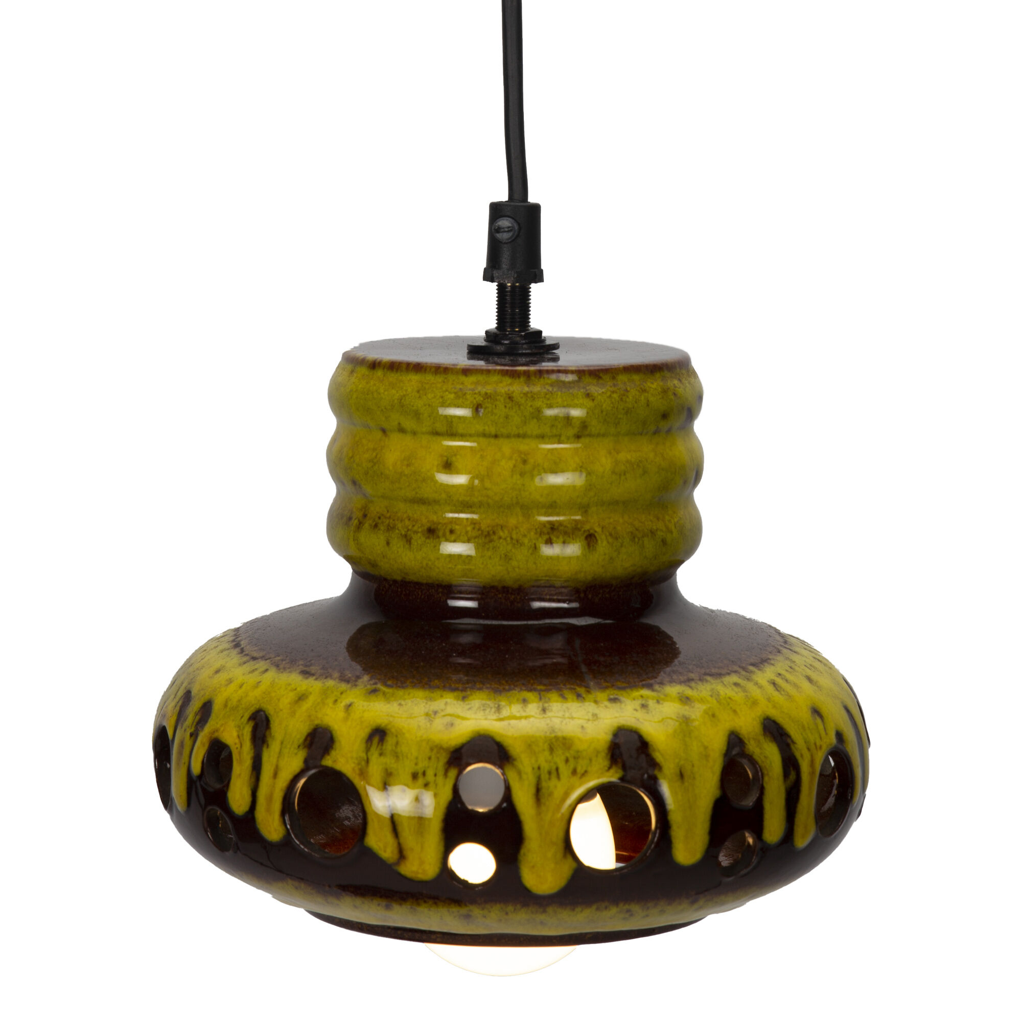 Paire de suspensions vintage en céramique jaune Herda