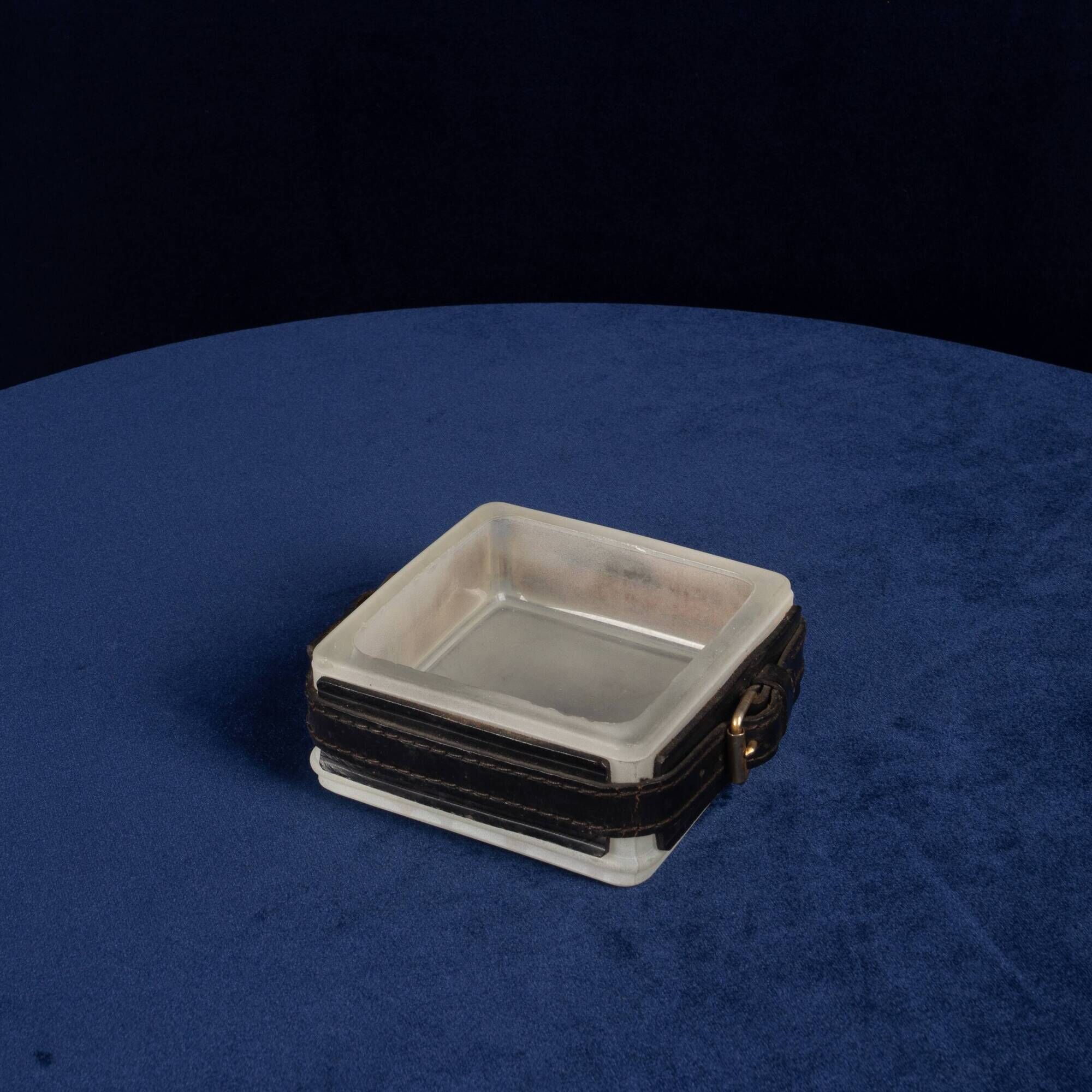 Jacques Adnet Hand-Stitched Leather Ashtray, France 1950