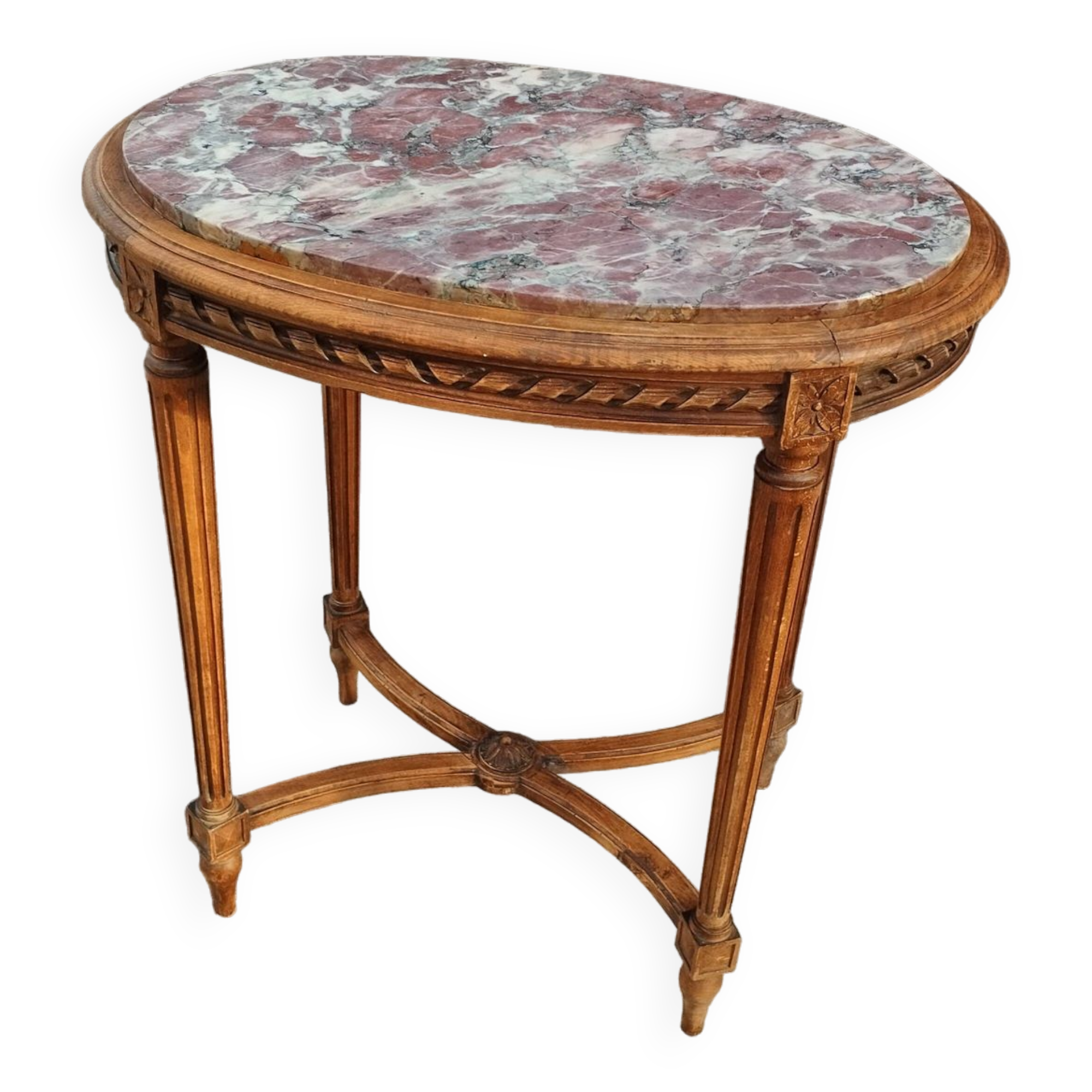 Old Louis XVI style pedestal table with marble top