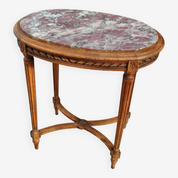 Old Louis XVI style pedestal table with marble top