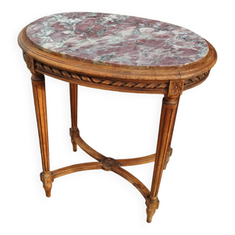 Old Louis XVI style pedestal table with marble top