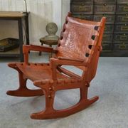 Armchair by Angel Pazmino in wood and red leather 1960's