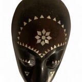 Africa mask in shell wood inlaid Ivory Coast Baoulé African art 1989 old vintage