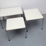 1970s nesting tables in white and chrome