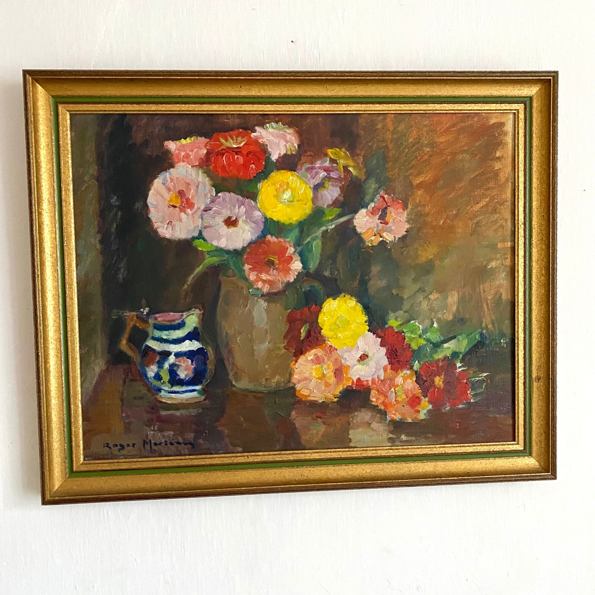 Oil on canvas still life bouquet of flowers