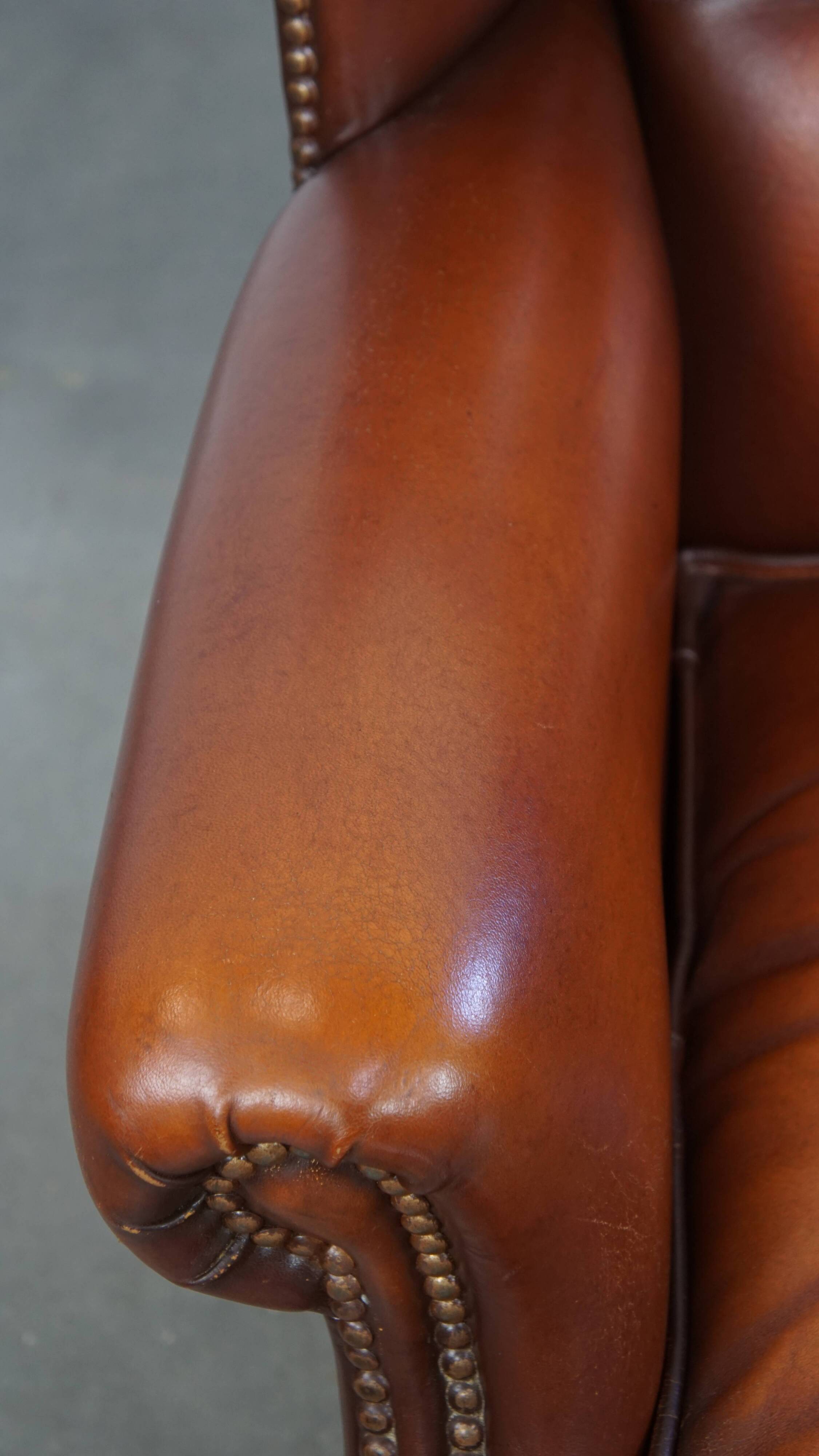 Set of 2 English style sheepskin leather wingback armchairs