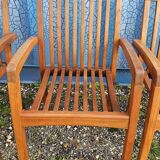Stackable chair-armchair in solid teak with cushion by Vlaemynck
