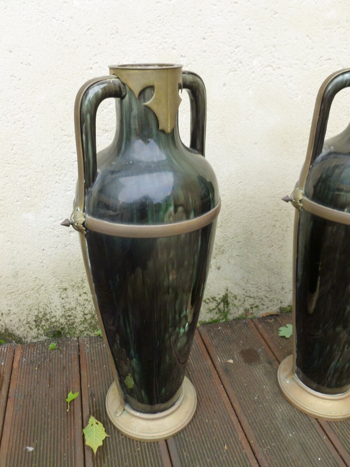 Ceramic vases brass frame art nouveau