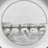 Antique fine earthenware plate "Pont de la Concorde" Creil, early 19th century
