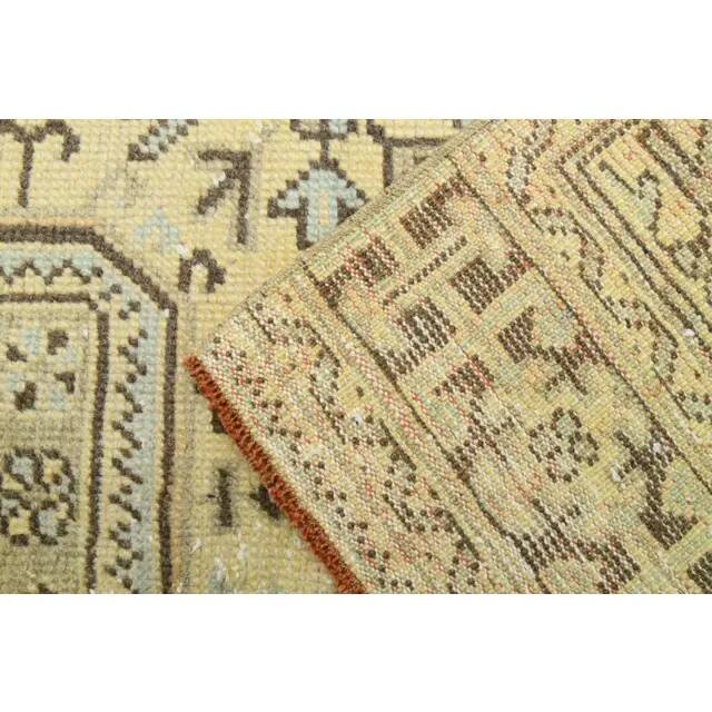 1970s Turkish Oushak Handmade Wool Cotton Yellow Runner 86x335