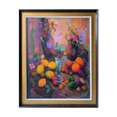 Painting "Still life with flowers and fruits" HST François Chanteclair born in 1942