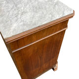Antique Louis Philippe style chest of drawers with a white marble top.
