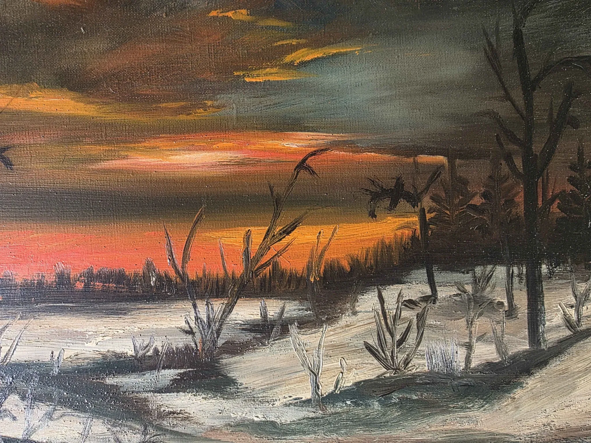 Vintage Winter Landscape Oil Painting