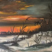 Vintage Winter Landscape Oil Painting