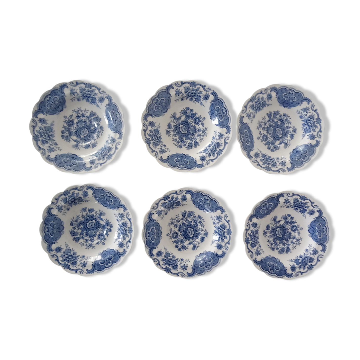 6 cups ridgway staffordshire windsor flowers blue