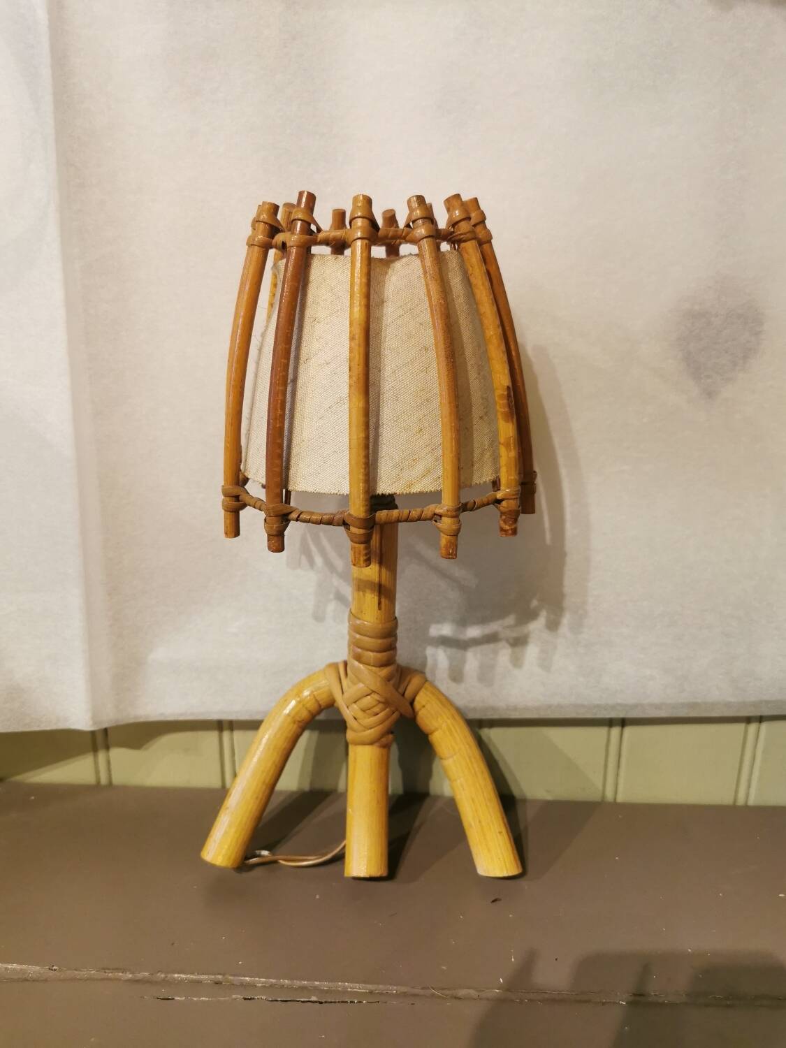 Vintage rattan wall light by Louis Sognot