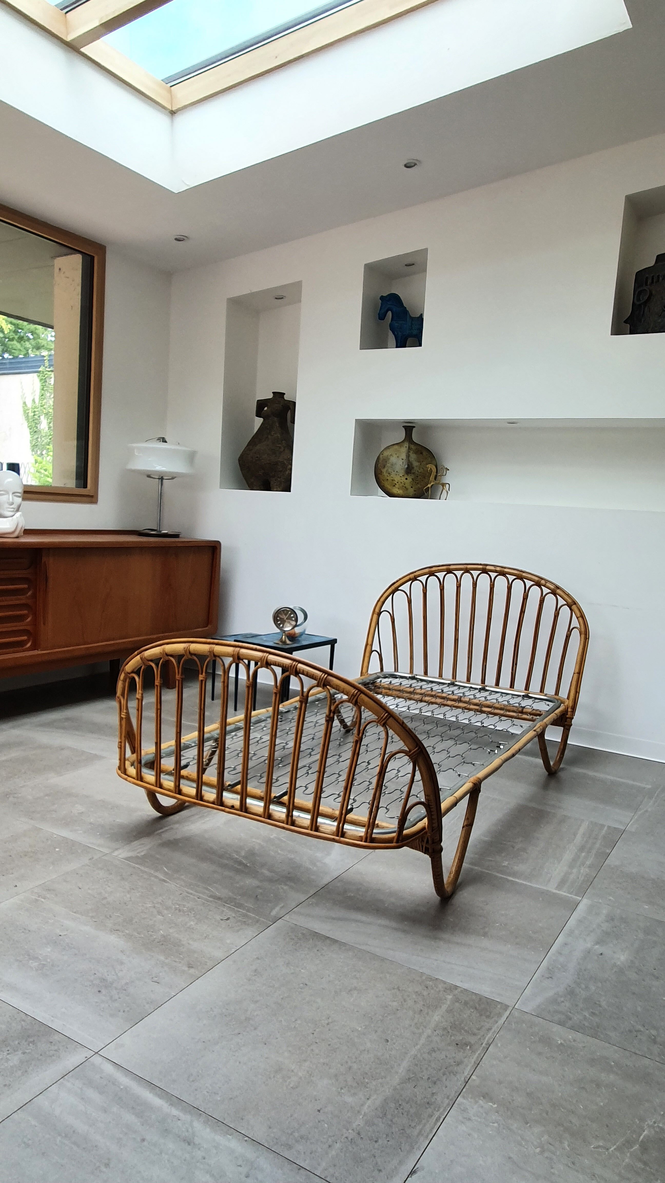 Rattan basket bed from the 50s