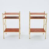 Pair of neoclassical brass leather side tables style Maison Jansen 1970