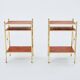 Pair of neoclassical brass leather side tables style Maison Jansen 1970