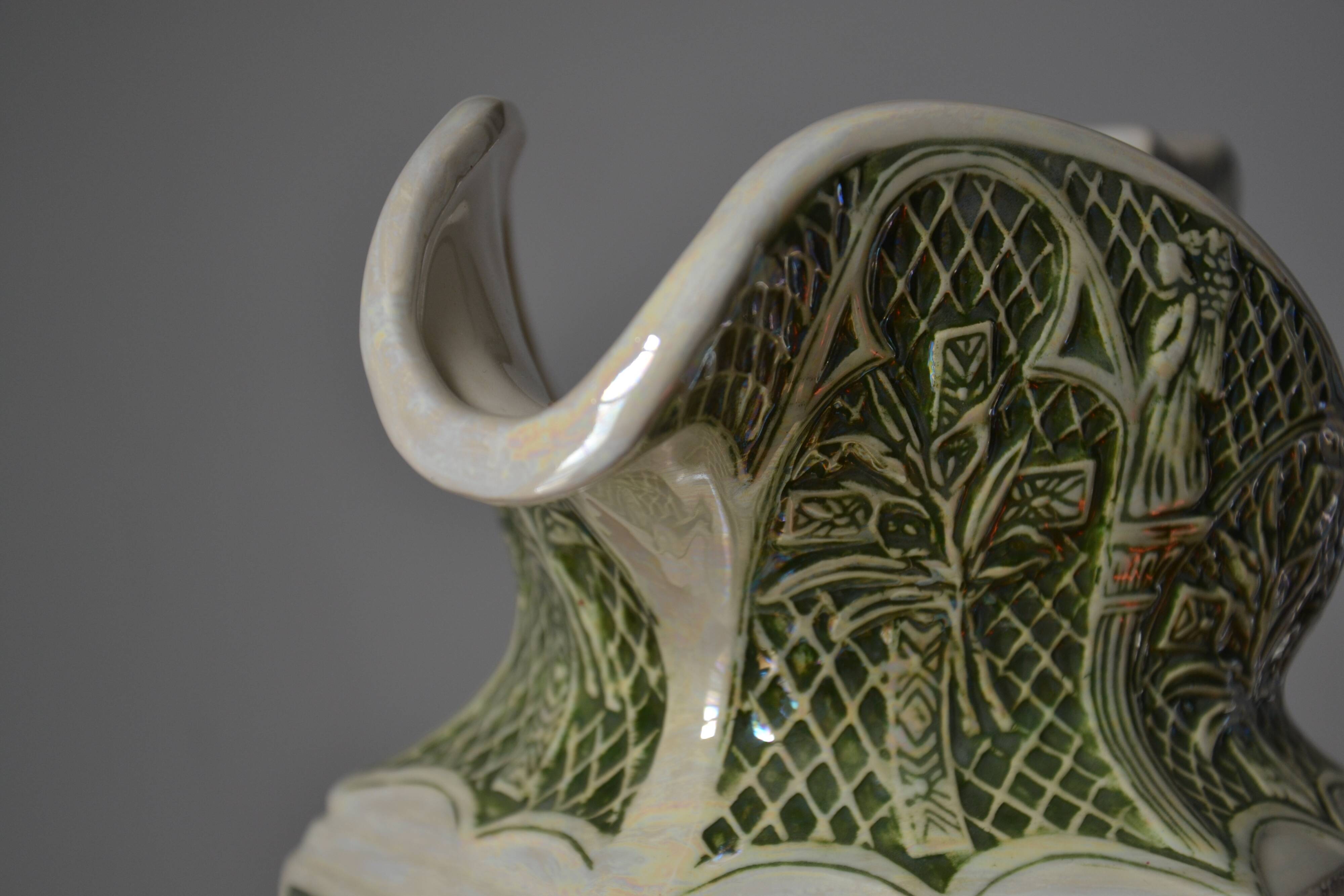 Decorative pitcher/sculpture in ceramic signed JMS