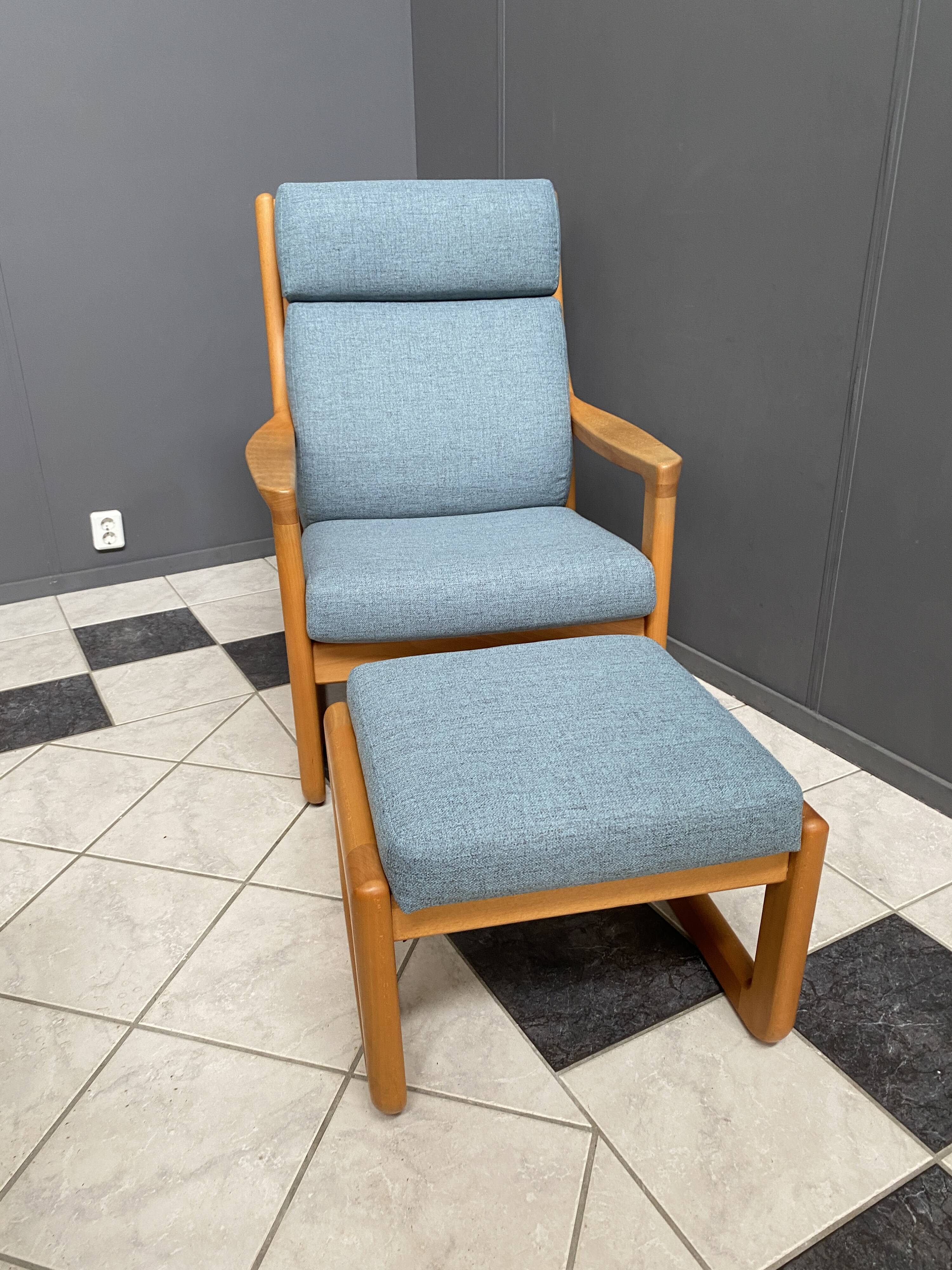 Johannes Andersen highback chair with hocker for Silkeborg Denmark
