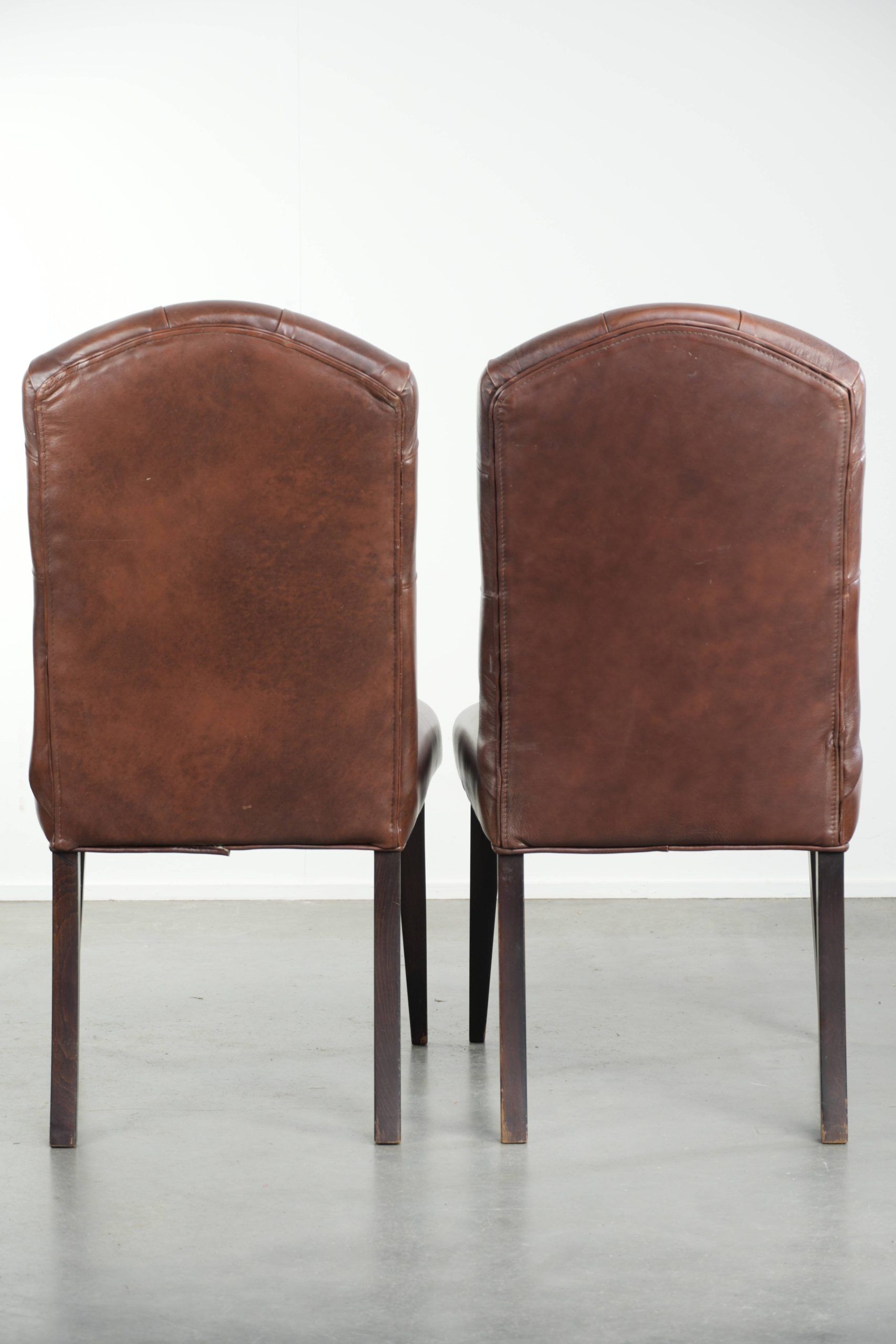 Set of 6 cognac-coloured cow leather Chesterfield dining chairs