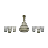Carafe en verre art déco avec six verres bohême années 1930.
