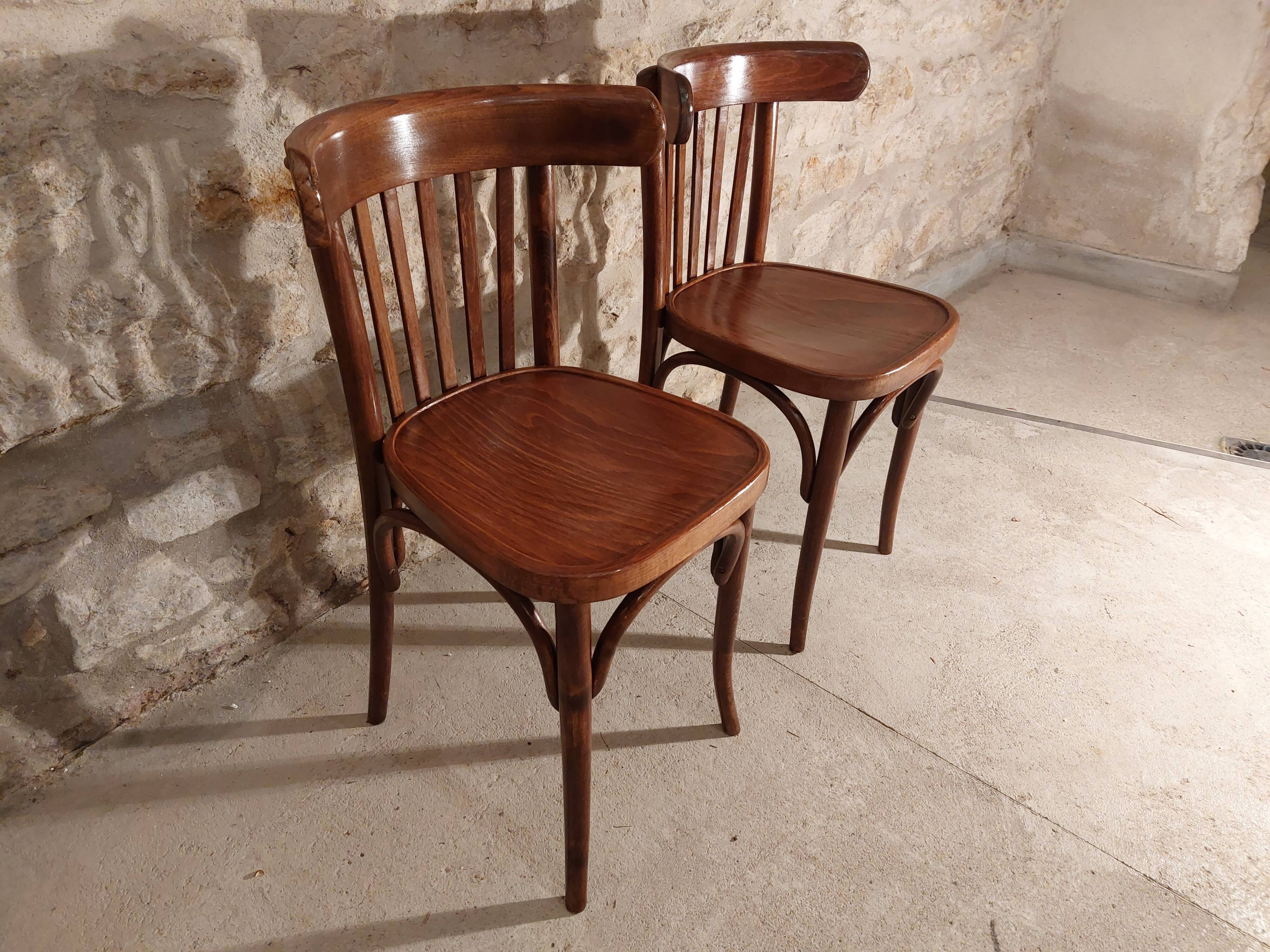 Pair of bistro chairs 5 bars Czechoslovakia 1950
