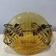Val Saint Lambert amber glass bowl, Candide series, metal leaf mount