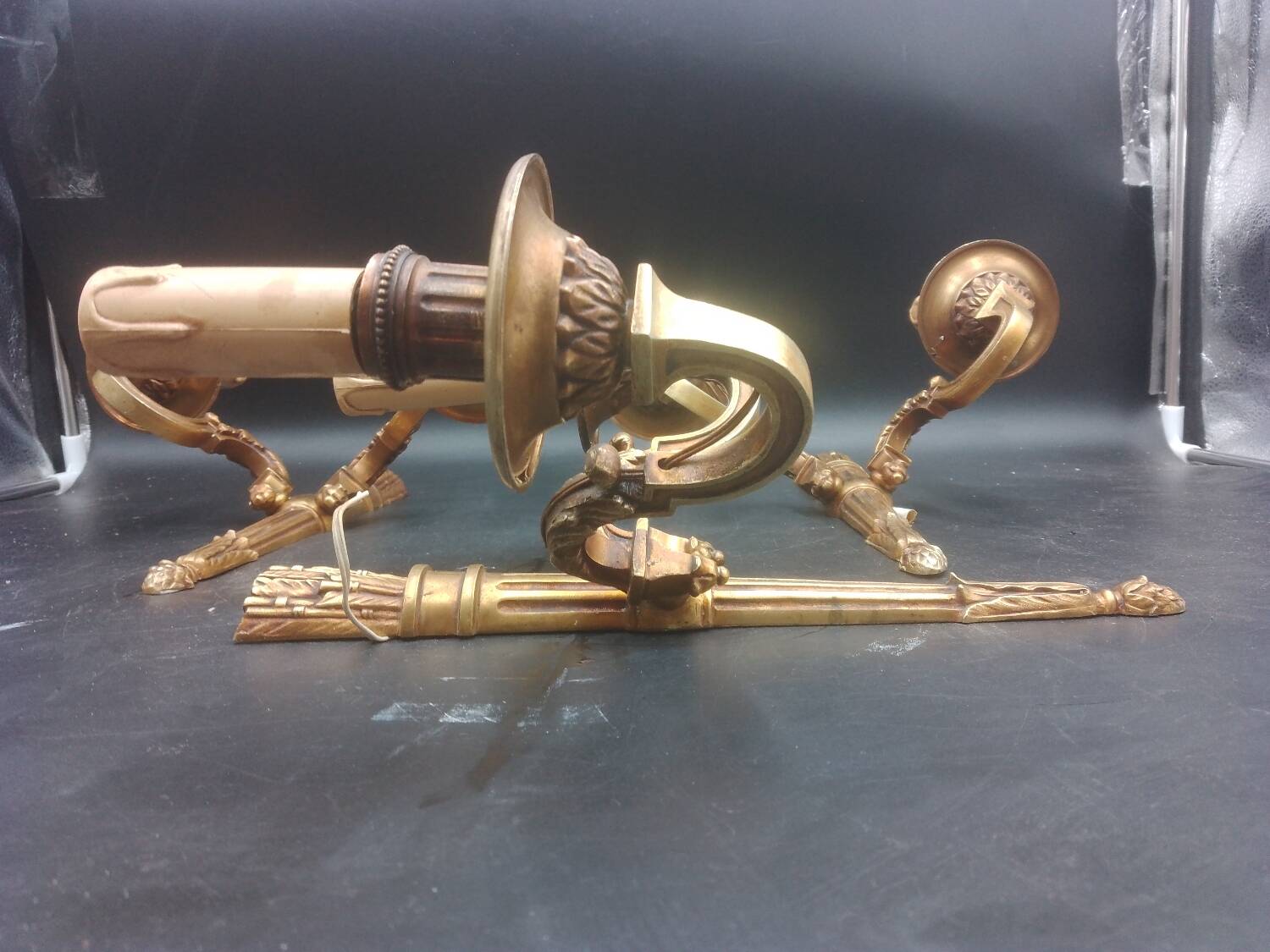 Set of three wall lights With two winding light arms Empire style Standard E14 bulb