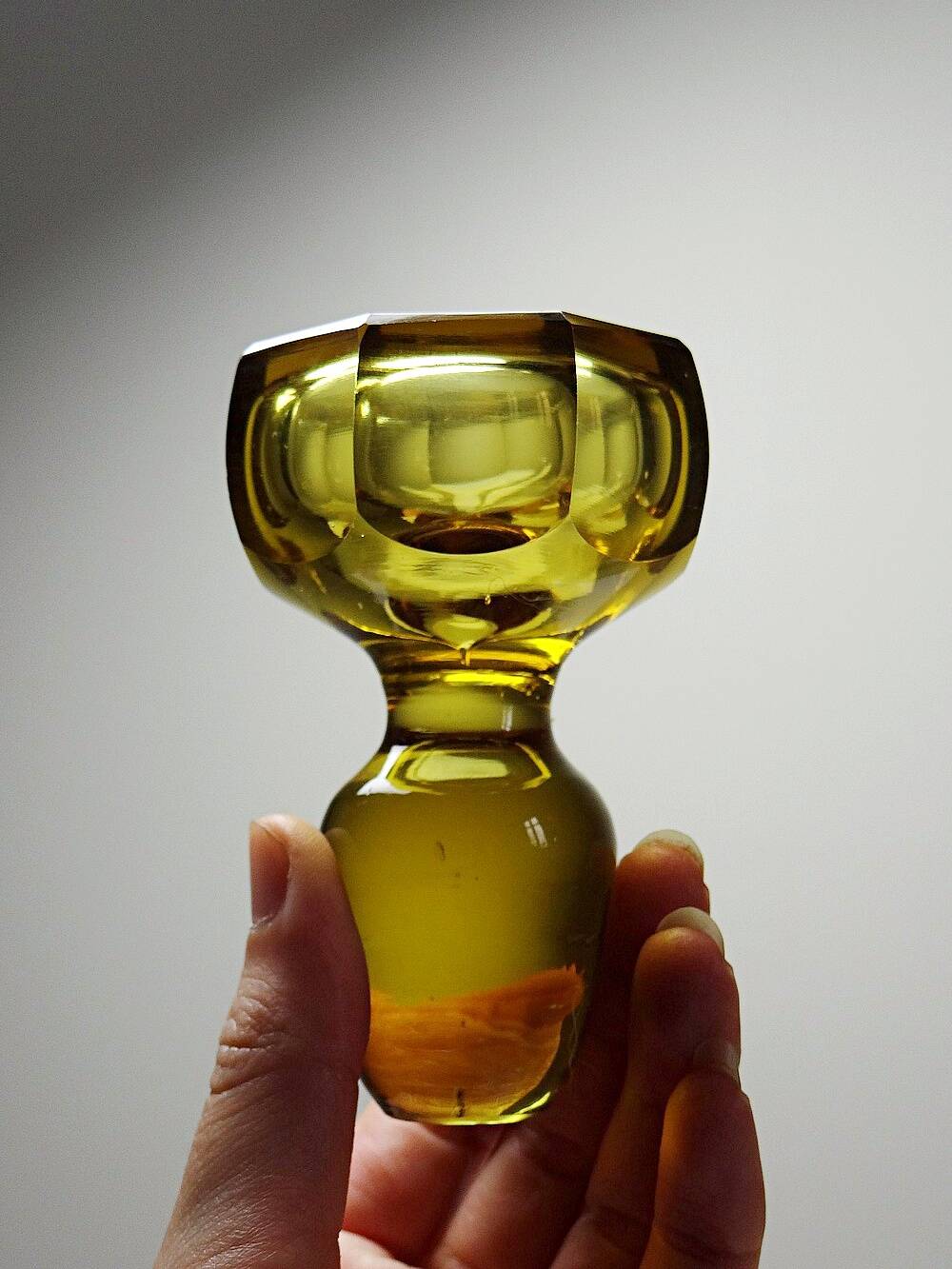 Vintage/antique Czech Amber Chiseled Blown Glass Decanter