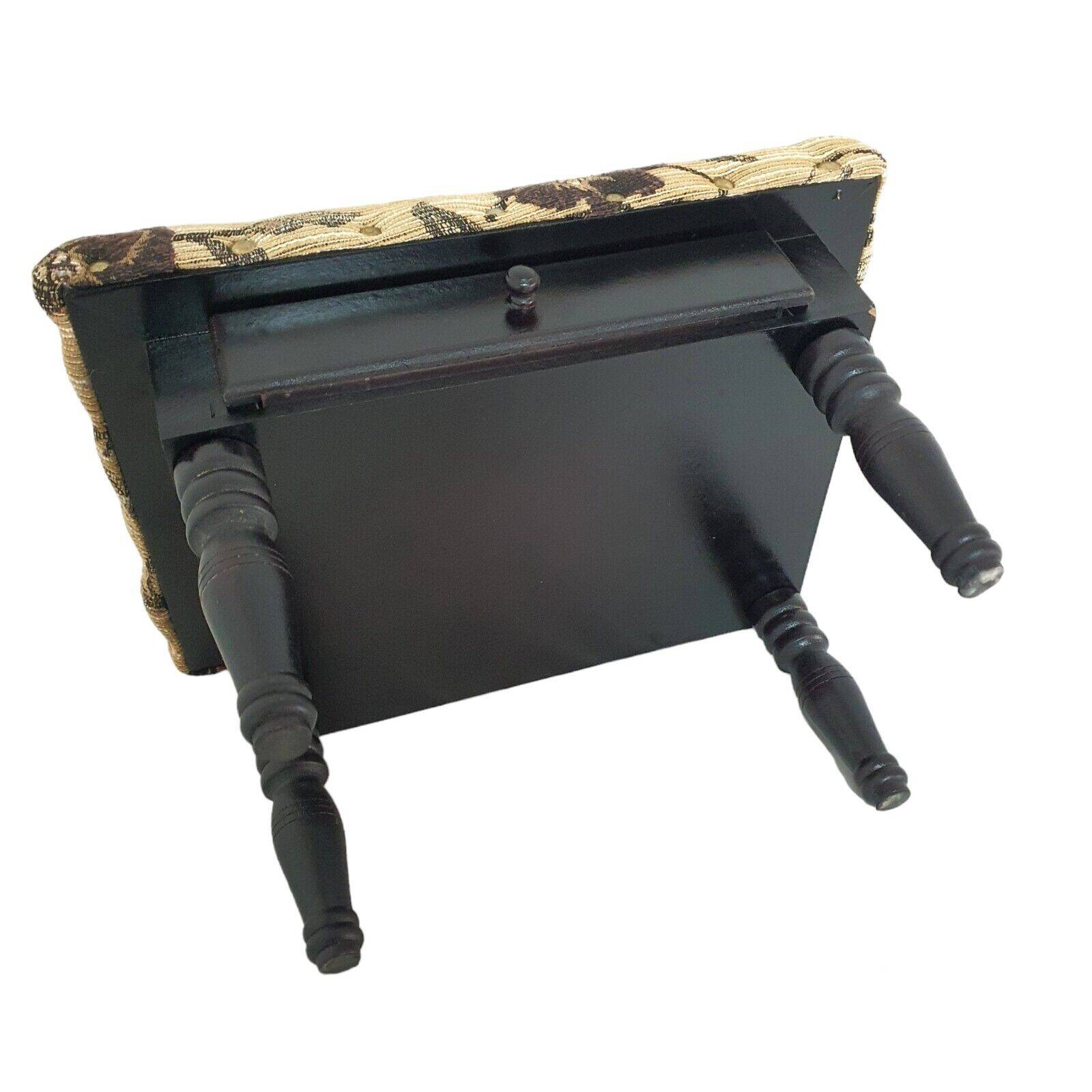Foot Rest Stool Upholstered Floral Velvet Fabric With Drawer Vintage Deco