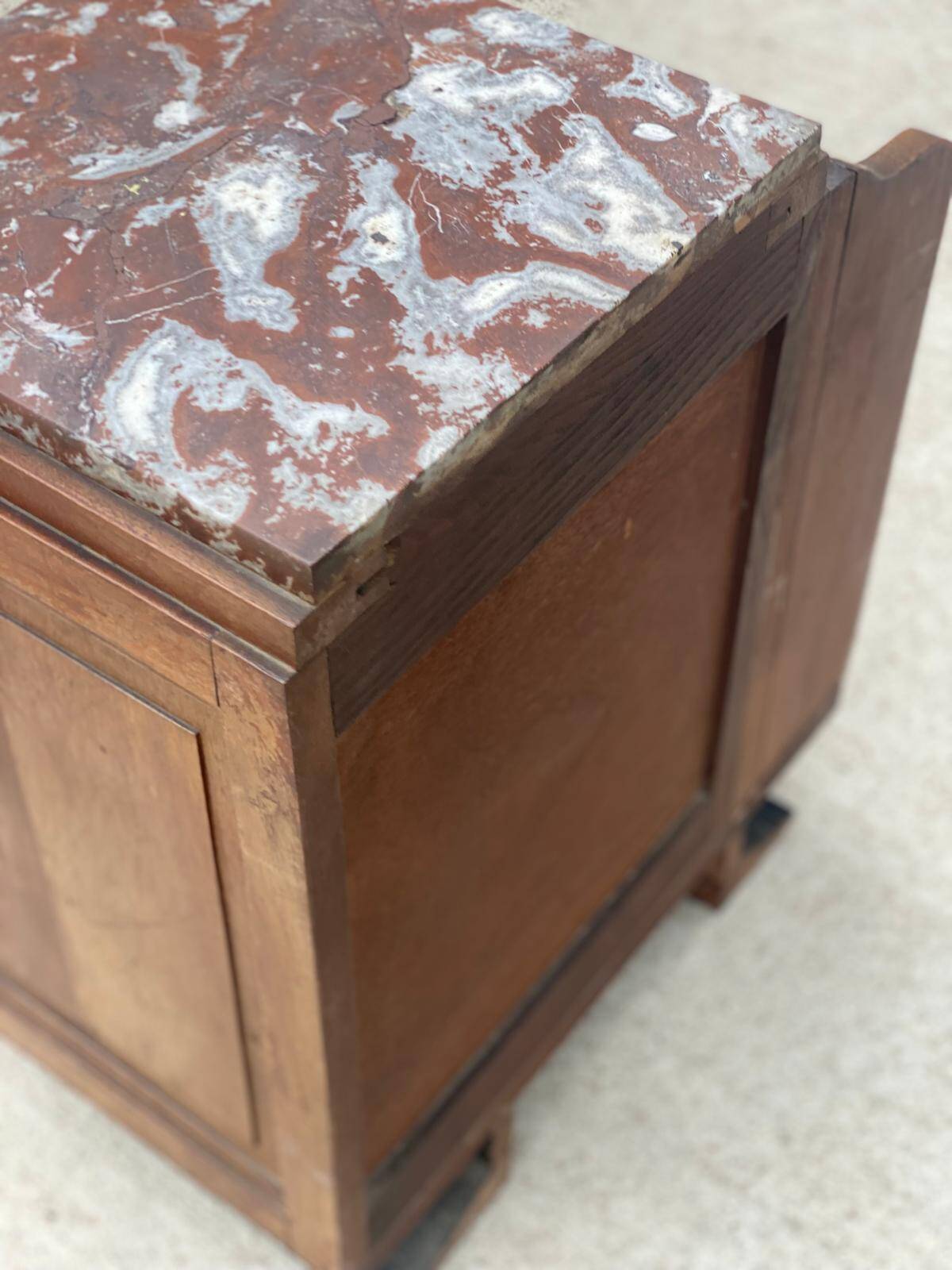 Art Deco bedside table in solid wood and marble, 1950s