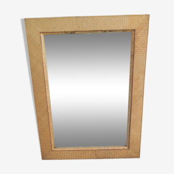 Vintage rectangular mirror with rattan frame