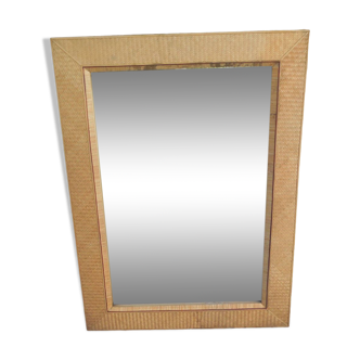 Miroir vintage rectangulaire avec cadre en rotin