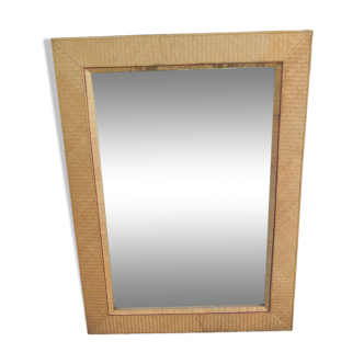 Vintage rectangular mirror with rattan frame
