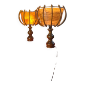pair of vintage rattan table lamps by Louis Sognot 32x26 - 1950s-60s