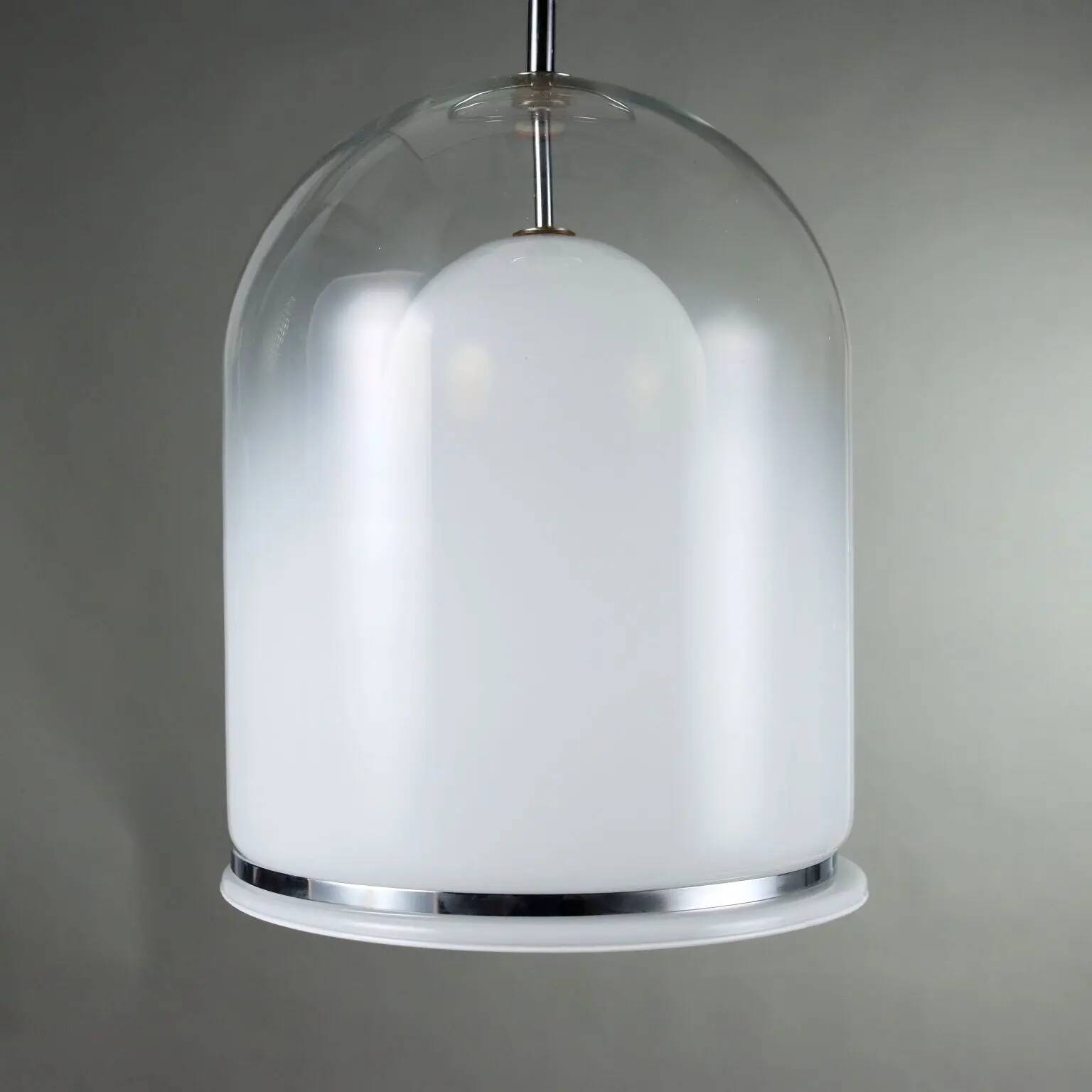 Suspension vintage en métal chromé et verre, Italie, années 1970