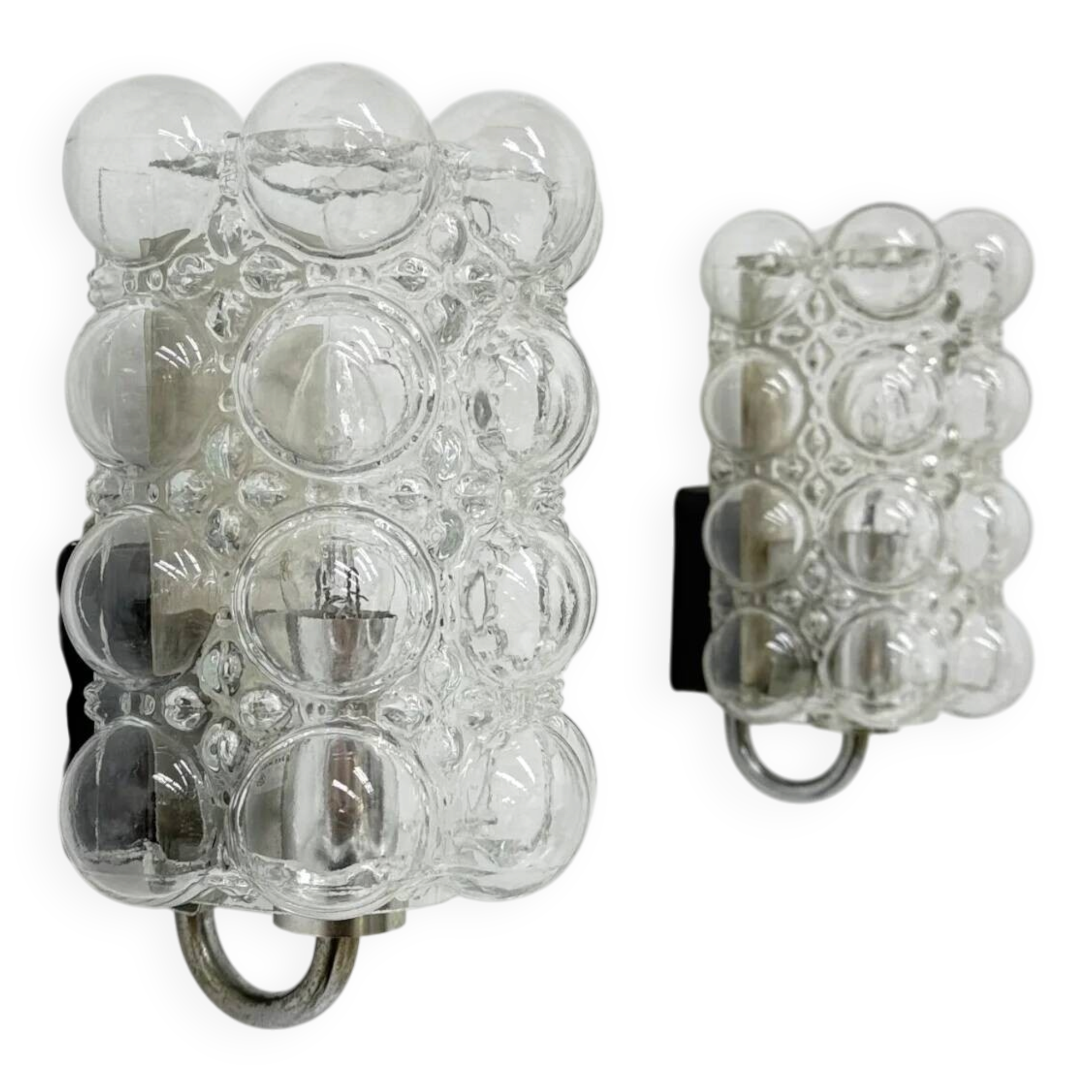 Set of 2 bubble glass wall lamp sconces by Helena Tynell for Limburg, Germany, 1970s